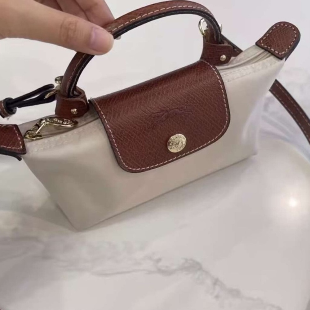 Longchamp Le Pliage Original Mini Pouch bag purse tote handle paper beige💯 - Picture 6 of 8